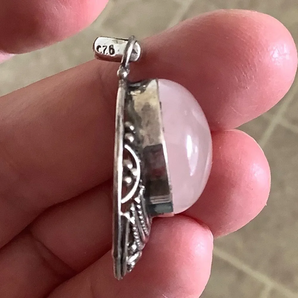 Pink quartz pendant sterling silver